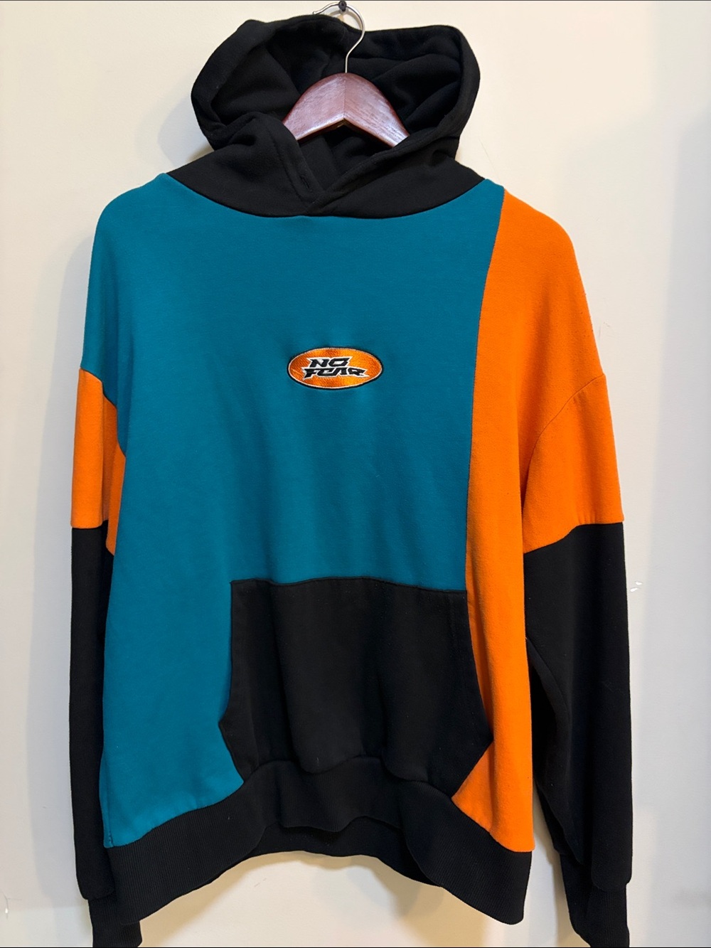 Y2K No Fear Color Block Hoodie Y2K Skate Streetwear Oversized Large
